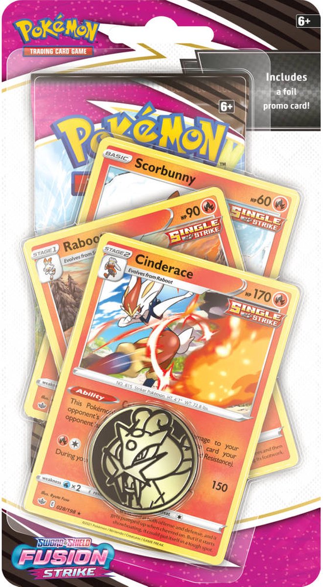 Pokémon Kaarten Sword & Shield Fusion Strike Premium Checklane - Cinderace Raboot Scorbunny + Pokemon Balpen + 5 Pokemon Stickers | Tin Boosterbox Elite Trainer Vmax Box Battle Styles Shining Fates Vivid Voltage